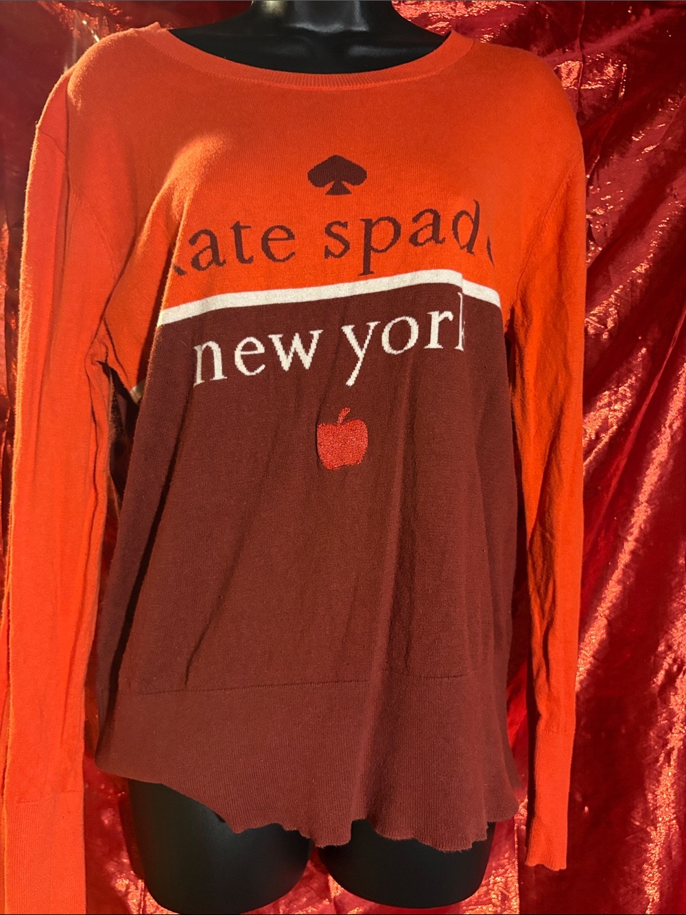 kate spade Orange and Brown Logo Colorblock Scoop Neck Sweater
